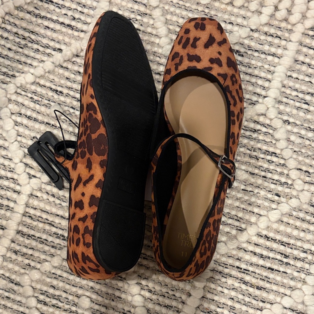 Time and Tru Leopard Print Mary Jane Flats in Brown and Black